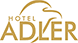Stilisierter Greifvogelkopf. Logo des Hotel Adler. Mit Schriftzug: "Hotel Adler".